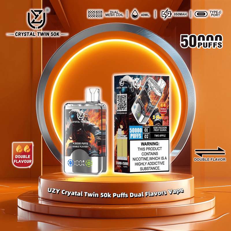 FD-Vape-UZY-Cryatal-Twin-50k-Puffs-Dual-Flavors-Disposable-Vape-0-2-3-5-Nicotine-10Tastes-smart-LED-display-Factory-Direct-Kiwi-Passion-Fruit-Guava-Two-AppleUZY Crystal Twin 50000